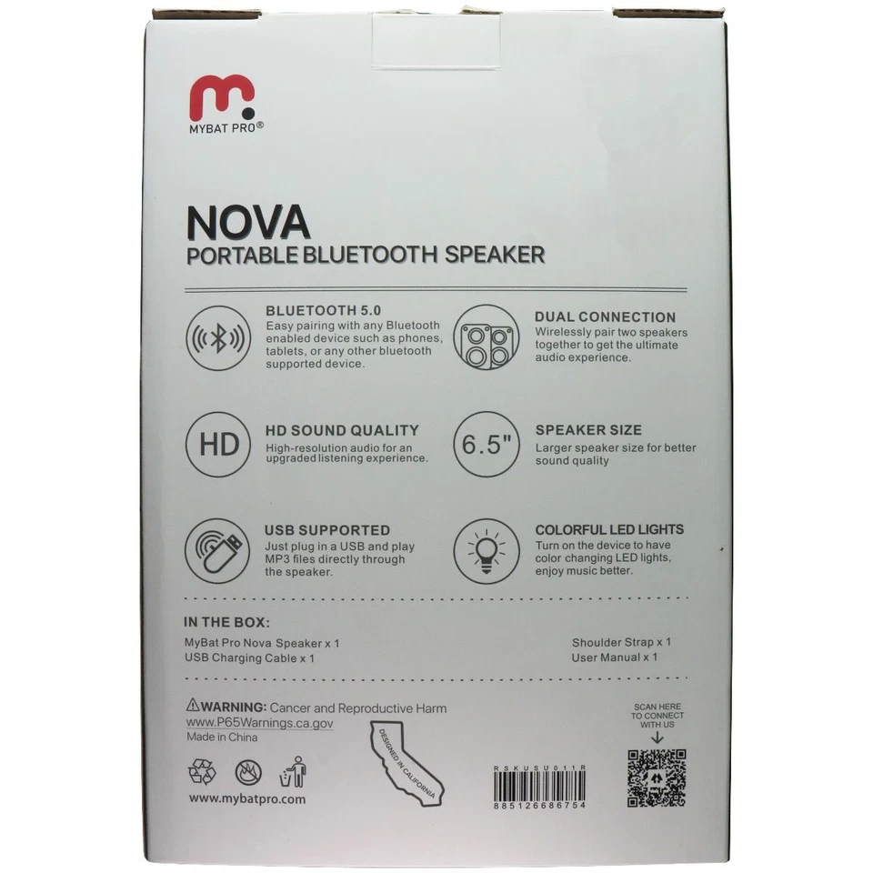 MyBat Pro Nova Series Portable Bluetooth LED Speaker - Black / Red (RSKUSU011R) - Image 2 of 2