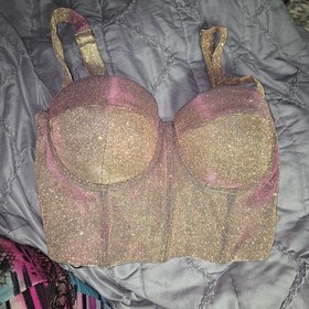 Windsor Shimmer Sparkle Corset Top Large - Pink Gold Holographic Glam Party Top