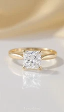 1Ct Stunning Princess Cut White Lab Grown Diamond 14k Yellow Gold Ring VenusGems