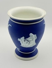 Antique 1800s Wedgwood England Dark Blue Dip Bas Relief Jasperware Vase