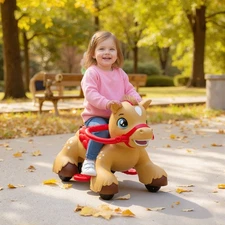 12V Ride On Horse Toy, Battery Powered Ride on Toy with Sound, Brown