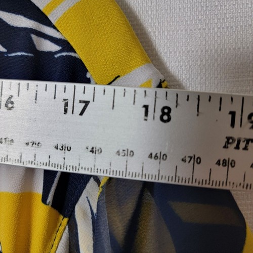 Susan Graver Womens Top Sz 1X V-neck Short Sleeve Navy Blue White Yellow - Picture 7 of 10
