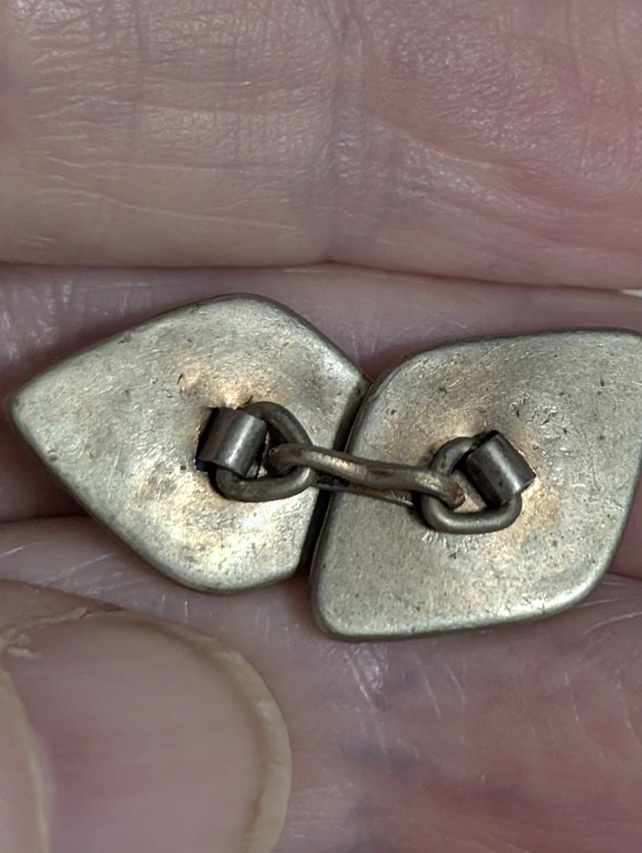 Vintage Mother of Pearl Cufflinks Gold Tone Geometric Lattice Inlay Mid-Century - Image 2 of 2