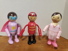 Wooden Posable Doll Lot 3 pcs Ballerina, Fireman, Super Hero Wood  Wire Read