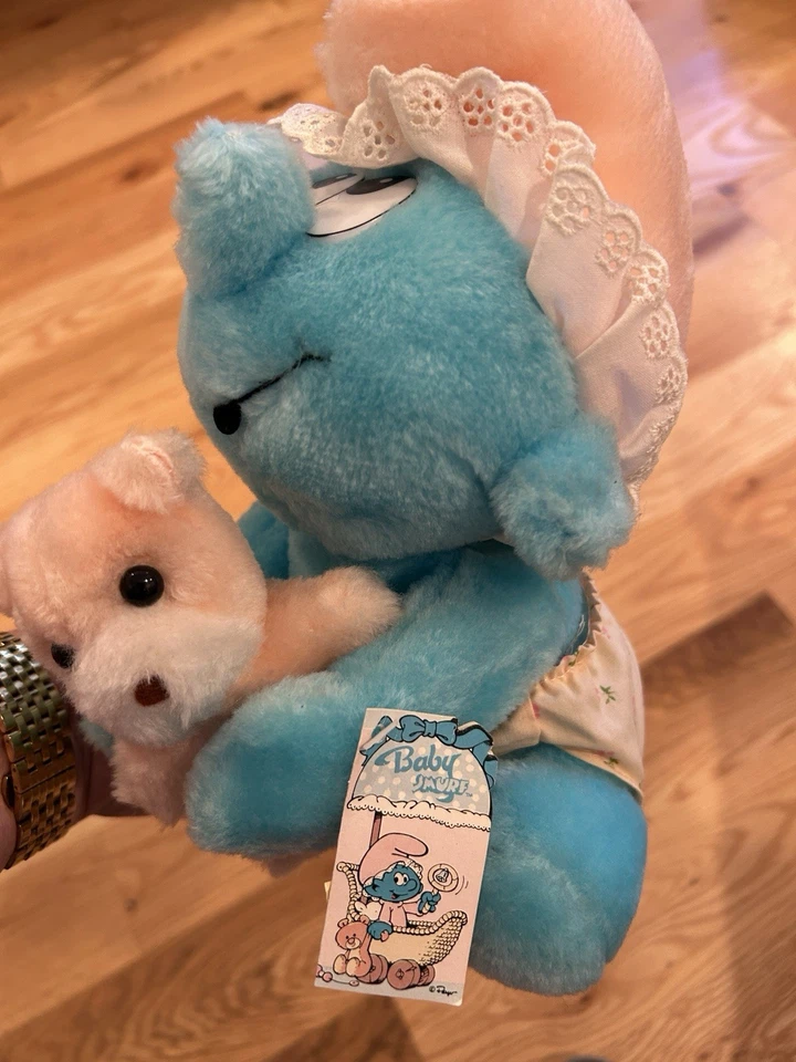 Smurf Baby Smurfette With Teddy Plush Stuffed W/ Tags 1985 Vintage RARE Applause - Image 4 of 4