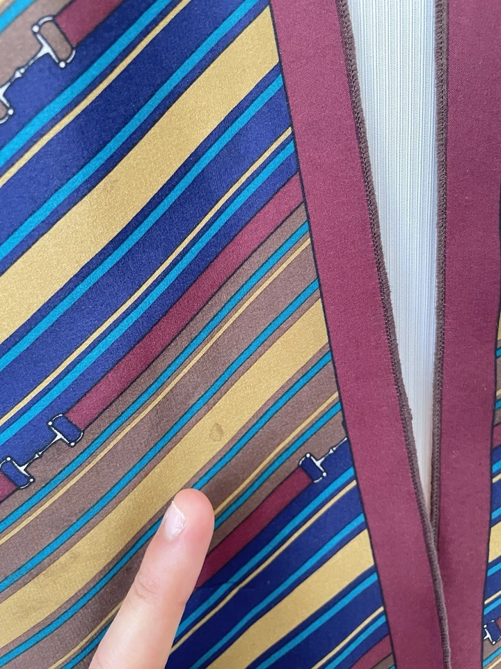 Bufanda de seda vintage Celine Paris patrón de rayas brocas ecuestres #A12 Foto 4 de 4