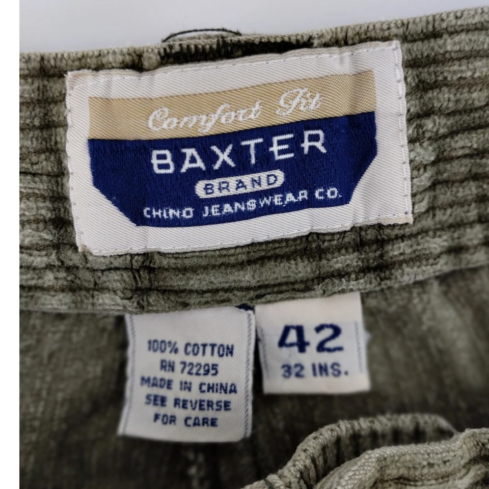 Pantalones con puños plisados de pana calce cómodo verde oliva talla 42 BAXTER BRAND para hombre Foto 3 de 4