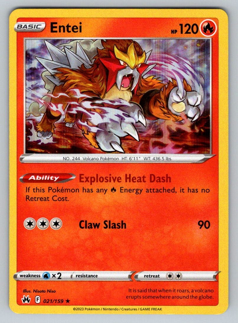 Entei 021/159 Holo Rare Crown Zenith Pokemon Near Mint