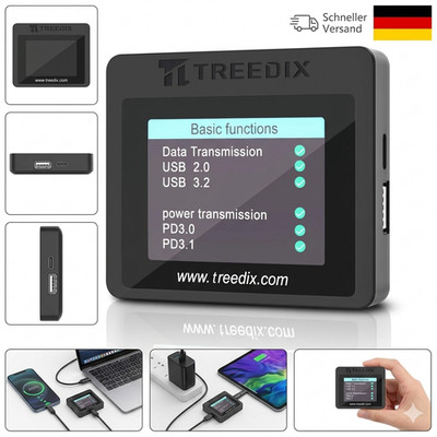 Treedix Usb-Kabeltester, 2,4-Zoll-Farbdisplay Usb-C-Kabeltester,Usb-Tester Unter