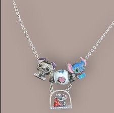 45cm Silver Lilo And Stitch Necklace, Lilo And Stitch Charms With Rhinestones