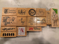 Lot 14 NEW Wood Mounted Rubber Stamps Christmas Holiday Snowman Santa  MORE