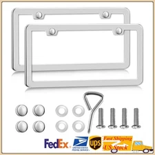 2Pack 2Hole Solid Silver Rust-Proof Car License Plate Frames Universal Stainless