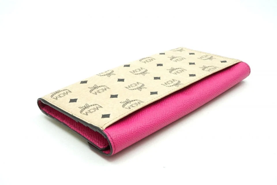 MCM Visetos Logo Tríptico Largo Cartera En Dos Tonos Rosa Cuero 3888k - Imagen 4 de 4