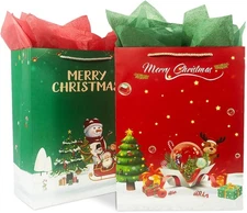Christmas Gift Bags, Xmas Paper Bag Set With Handles and 2 Pack 16" Extra Large 