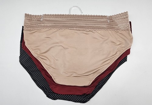3 Pk WARNERS No Pinching Women M L Micro Hipsters Lace Waistband Beige Red Black - Picture 3 of 5