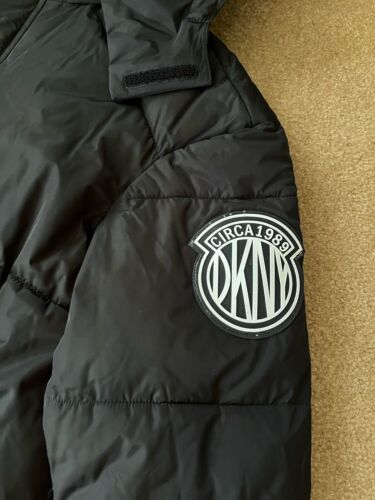 DKNY Black Hooded Puffer Jacket Medium Circa 1989 Logo Removable Hood Water Res - Picture 2 of 21