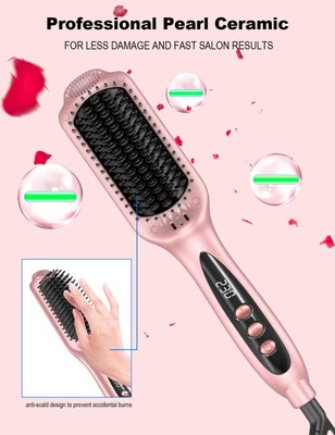 Hair Straightener Brush-Negative Ion Anti Frizz Pearl Ceramic Anti Scald
