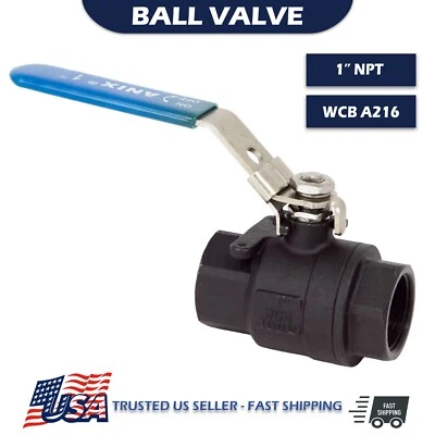 1" Inch Ball Valve Female Threaded FNPT Carbon Steel FULL PORT 1000 Lockable - Image 1 of 3