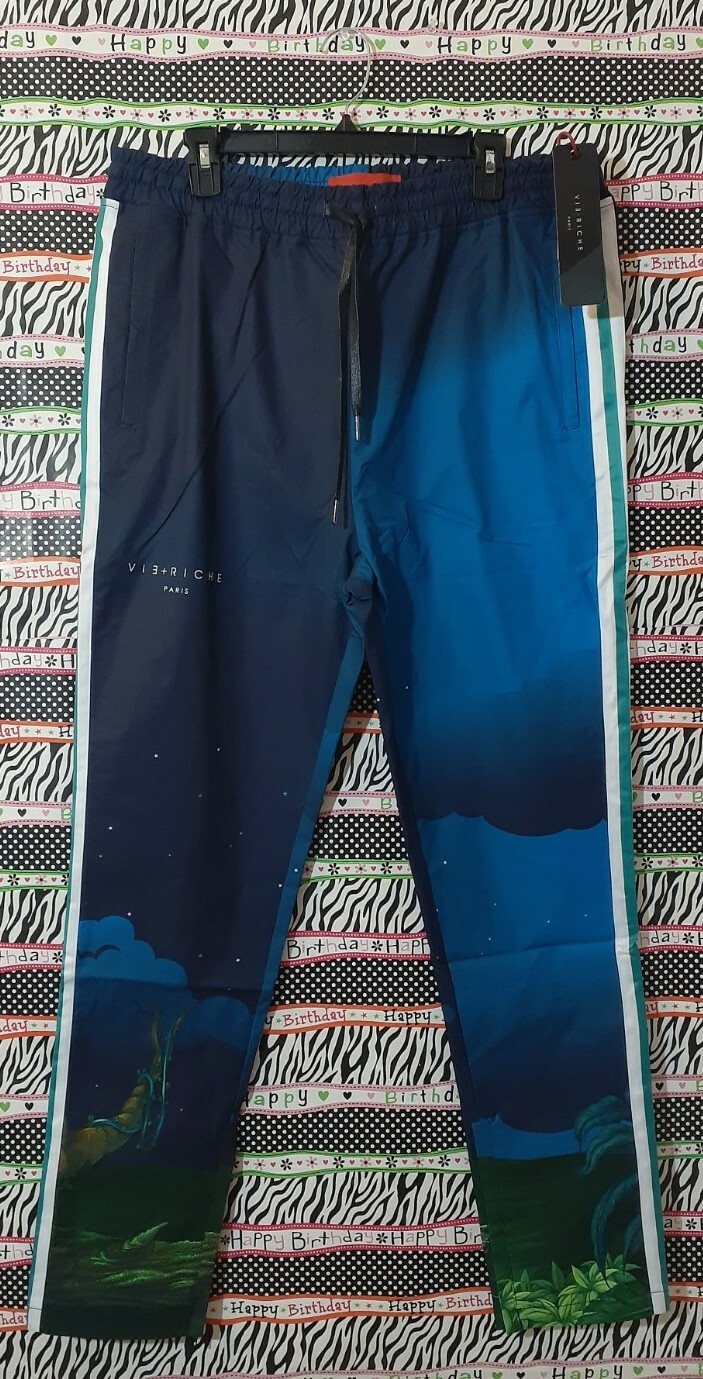 Vie Riche Mens casual navy track pants elastic waist drawstring closure Bl Sz M