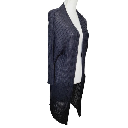 Tommy Bahama Linen Blend Duster Cardigan Black Ribbed Sz Small Comfort Layering - Picture 2 of 10