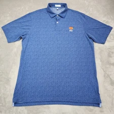 Peter Millar Polo Shirt Mens Large Blue Geometric Performance Golf Oaktree