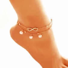 Women Double Ankle Bracelet Anklet Foot Jewelry Girl's Beach Chain