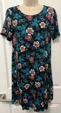 LOFT Botanical Dress Small Petite SP BNWT Black Teal Blue Pink Knit Swing Top