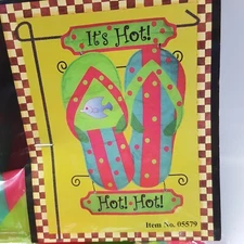 Flip Flop Summer Beach Hot Pink Garden Flag Scrollworks Metal Nylon 13x23"