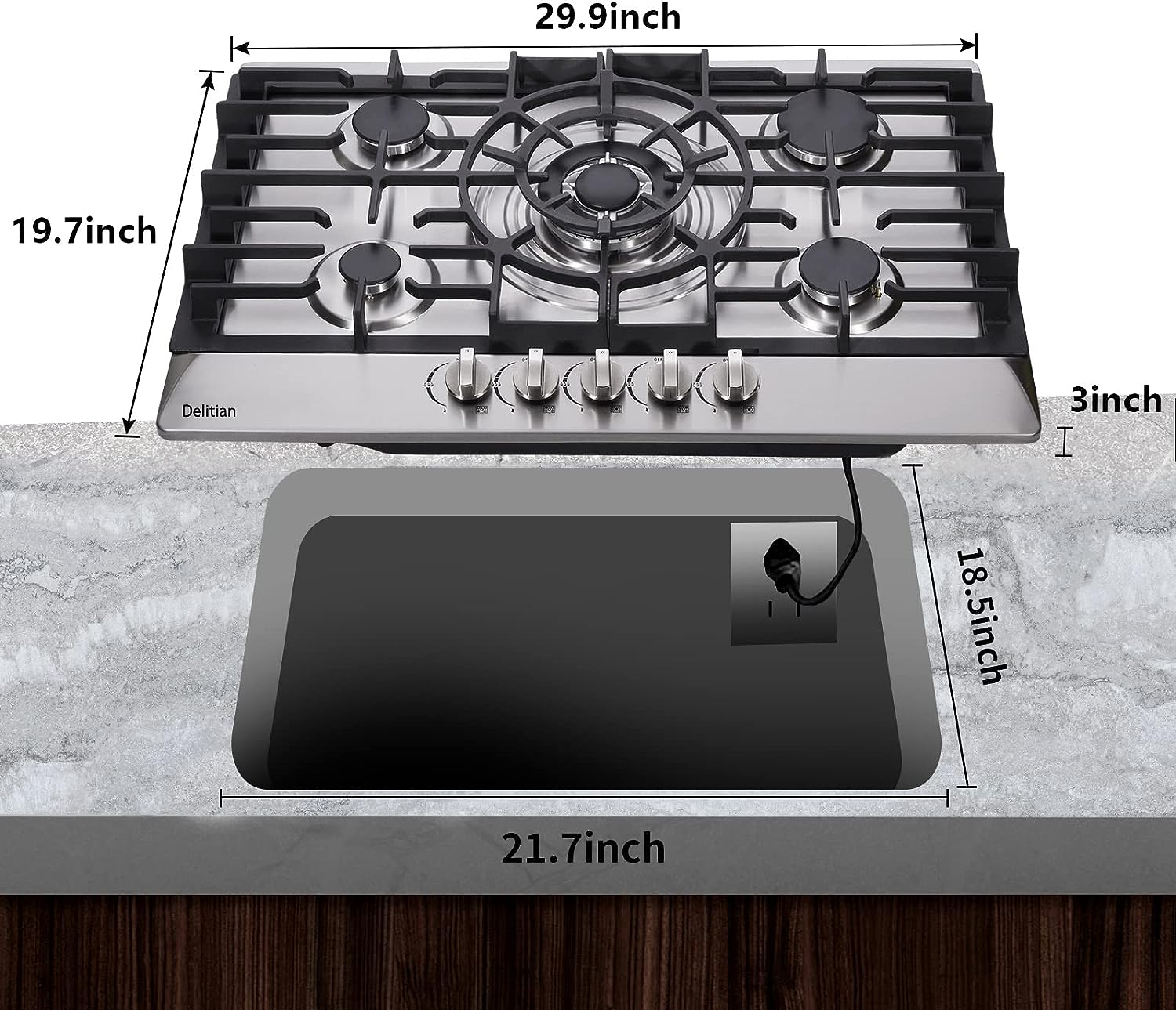 30 Inch Gas Cooktop DT5708 Stainless Steel 5 Burner Gas Cooktop LPG/NG