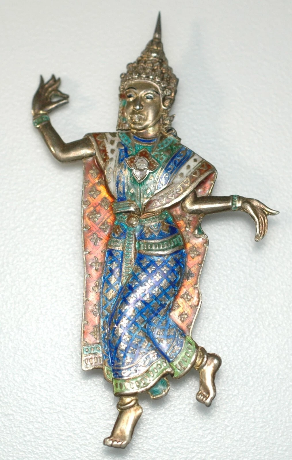 Sterling Silver Broach Enameled Siam Pin Free Shipping