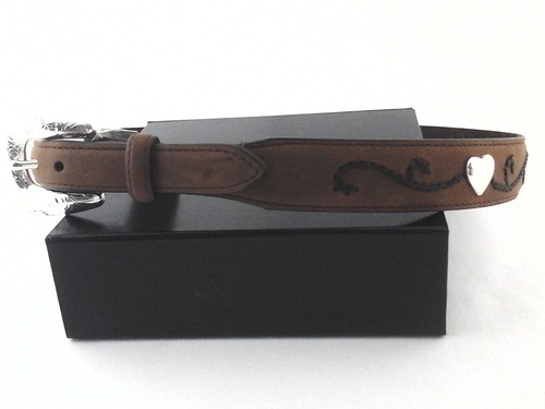 TONY LAMA Ropin Hearts Belt Brown Leather Western USA Girls Youth New - Picture 3 of 4