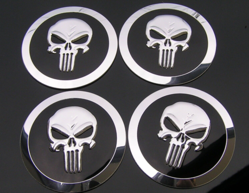 PUNISHER STICKERS METAL SET of 4 Car Badge Metal Emblem 68mm fits BMW Ford CAPS - Picture 1 of 1