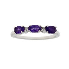 Three Stone Amethyst with Diamond Accents Sterling Silver Ring