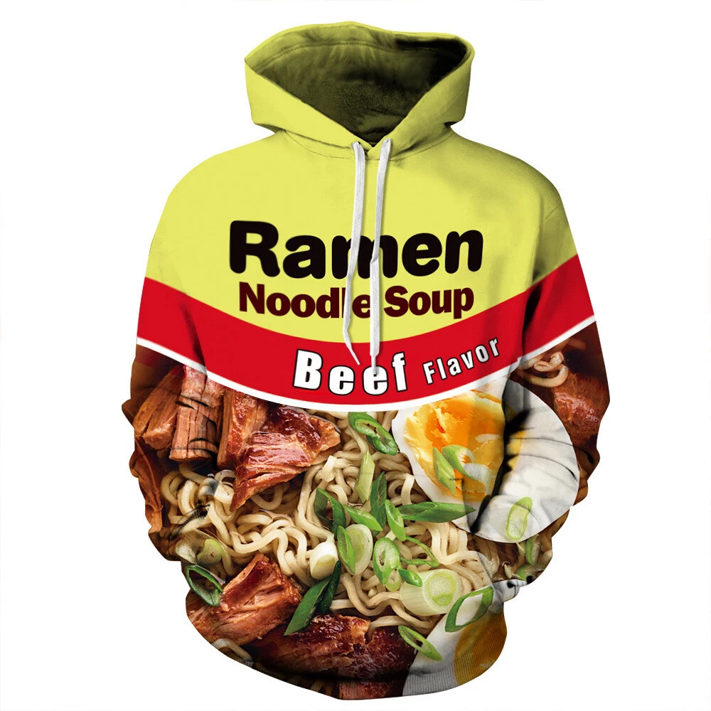Ramen Noodle Soup Beef Flavor 3D Pullover Sweatshirt Casual Hoodie