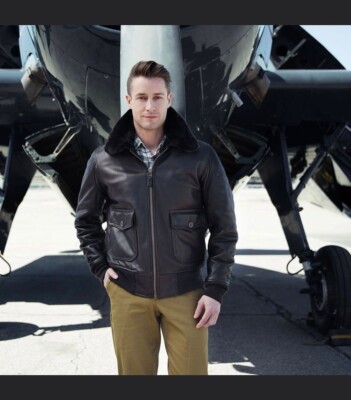 Mens A2 Aviator Air Force Flight Bomber Black Genuine Leather
