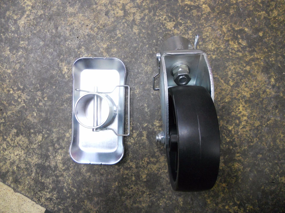 New (1) 6" Trailer Caster Wheel & (1) Foot Pad Combo Pack With Pins Removable - Image 2 of 3