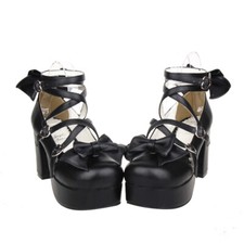 New COS Shoes Womens Round Toe Chunky Heels Bow High Heel Princess Lolita Shoes