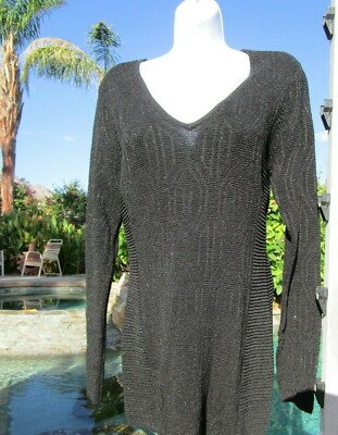 NEW Cache top blouse sweater tunic M/L black slight sparkle V-neck long sleeve
