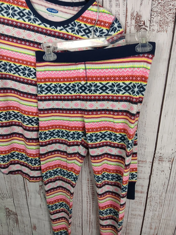 Old Navy Match Fair Isle Thermal Pajama Set Juniors Small Multicolor - Image 2 of 4