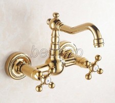 Gold Color Brass Kitchen Sink Faucet Bathroom Swivel Tap Wall Mounted sgf019