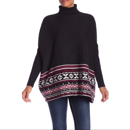 Joseph A Black Fair Isle Turtleneck Poncho Sweater Oversized Womens XS NEW  | eBay