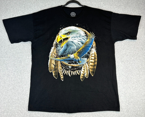Bald Eagle Dream Catcher Graphic Print Tshirt Mens 2XL Black Cotton Short Sleeve