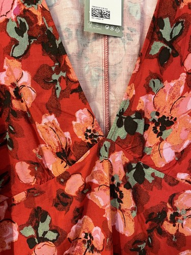 H&M Women’s Size XL (UK 20 / 22) Red Pink Floral Short Fitted Dress Long Sleeved - Picture 4 of 4
