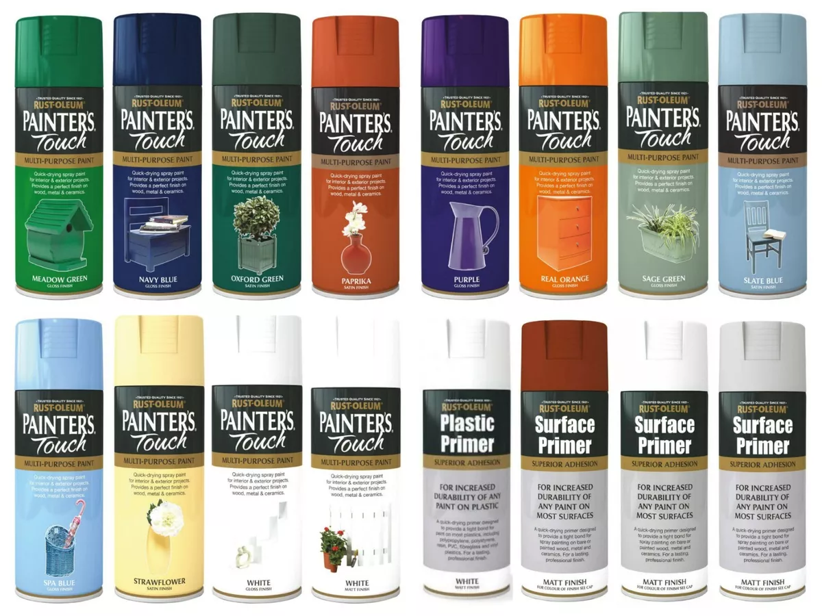 RustOleum Spray Paint All Range of Standard Colour Primer Gloss Satin Matt 400ml