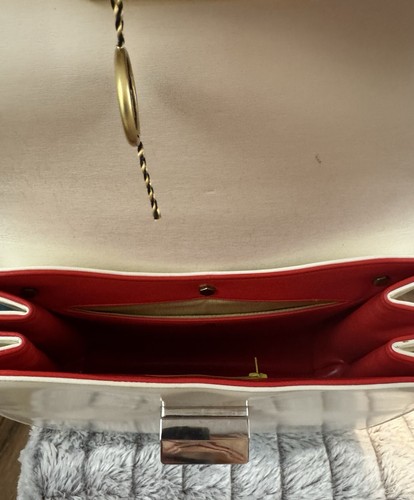 Vintage White Koret Purse Genuine Leather W/ Red Interior Gold Hardware 50s/60s - Picture 8 of 10