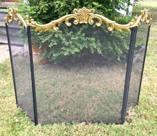 Vintage MCM Brass 3 Panel folding  Fireplace Screen Neoclassical French Style