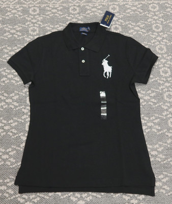 New Polo Ralph Lauren Women's SKINNY FIT Big Pony Polo Shirt - SMALL - Black
