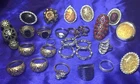 Vintage & Costume Jewelry Lot Of 27 Mixed Rings With Gemstone & Metal Designs