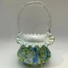 Fenton Glass Aventruine Vasa Murrhina Green Blue Basket