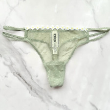 PINK Victoria's Secret Wink Strappy Dot Mesh Thong Panty Green Garden Size L/XL